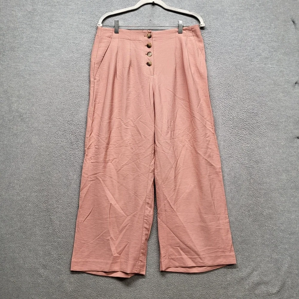 LOFT Women Pants 6 Pink‎ Nylon Rayon Ankle Wide-Leg Button 25